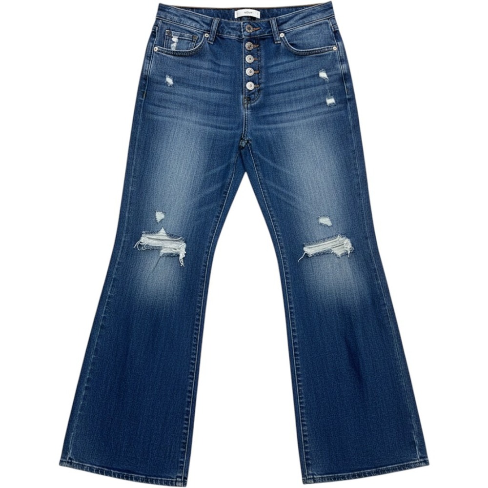 KanCan‎ Distressed High Rise Button Fly Flare Jeans KC7373EM Medium Wash 13/30